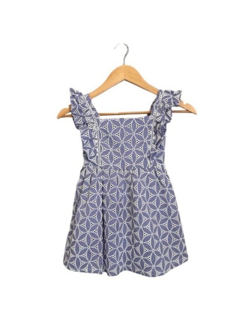 Janie and Jack Dress Girls 6 Purple Cottagecore Eyelet Ruffle Collar Easter